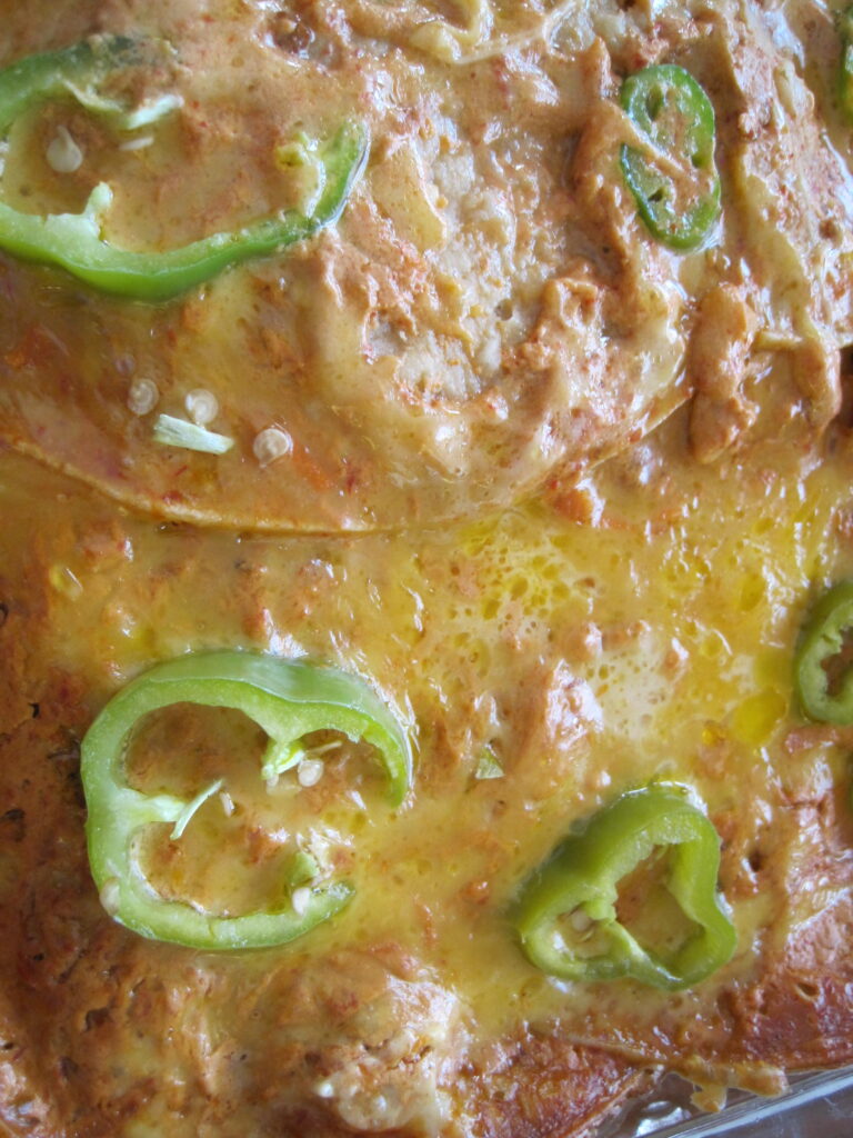 Chicken Enchiladas with Chipotle Pepper & Peach Salsa